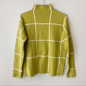 Cynthia Rowley Lime Green Chartreuse Turtleneck Windowpane Check Sweater